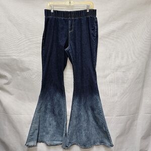 L&B Lucky & Blessed Ombre Wide Bell Bottom Dark & Light Denim Jeans Sz XL